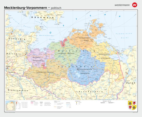 Politische Schulwandkarte von Mecklenburg-Vorpommern