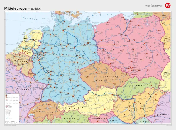 Politische Landkarte von Mitteleuropa