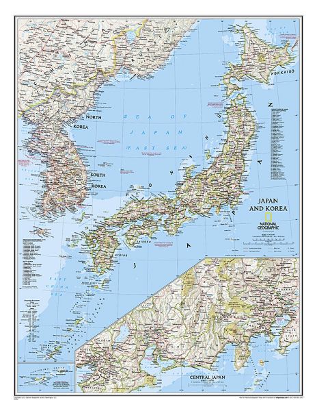 Physische Karte von Japan und Korea