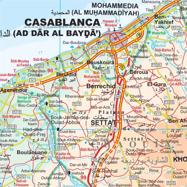 Detailansicht von der Landkarte von Marokko
