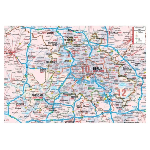 Die Postleitzahlenkarte Regierungsbezirk Berlin 119x84cm in 4 Varianten 