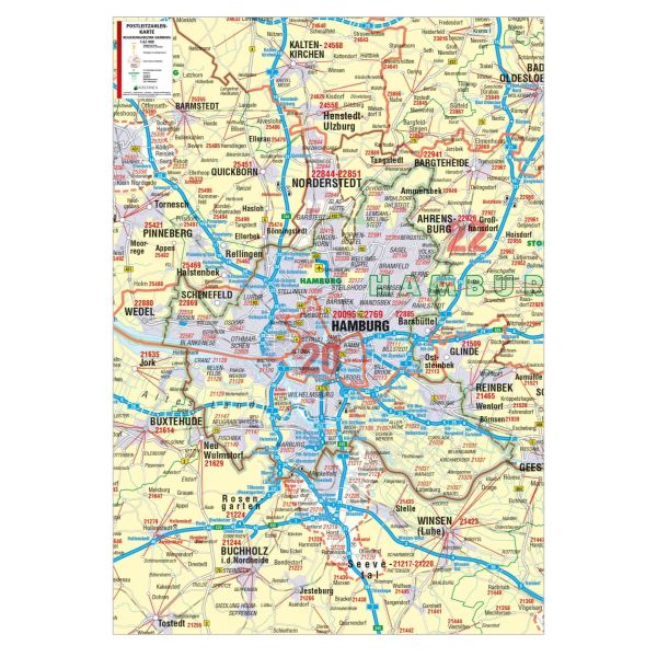 Die Postleitzahlenkarte Regierungsbezirk Hamburg 84x119cm in 4 Varianten 