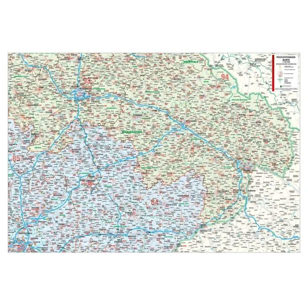 Die Postleitzahlenkarte Regierungsbezirk Niederbayern 119x84cm in 4 Varianten 