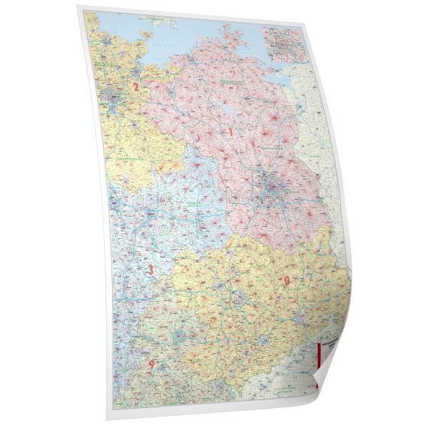 Die Postleitzahlenkarte Deutschland Nordost 111x154 cm in 4 Varianten 