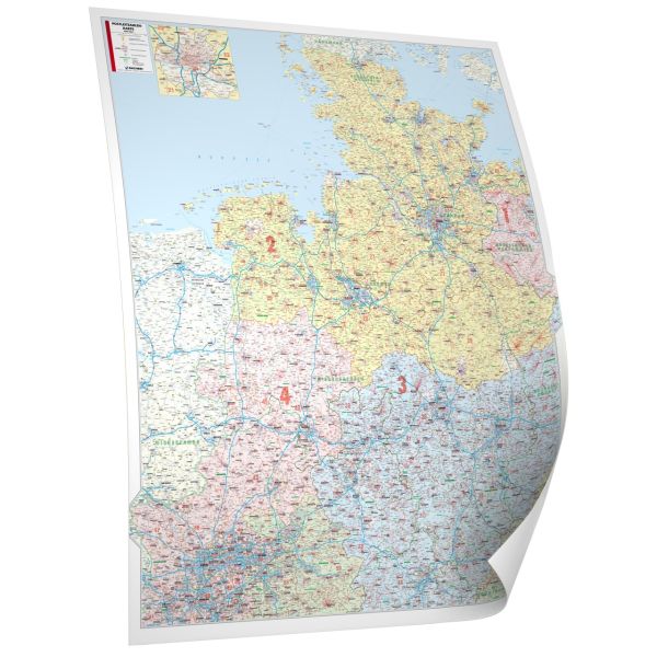 Die Postleitzahlenkarte Deutschland Nordwest 113x131 cm in 4 Varianten 