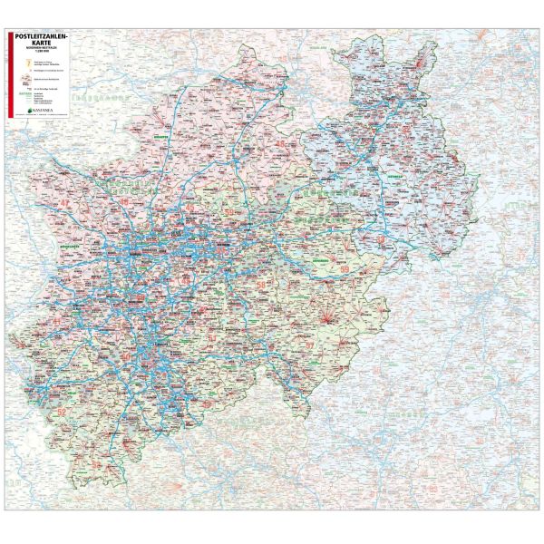 Die PLZ Karten von Nordrhein-Westfalen 107x98 cm Insel in 4 Varianten 