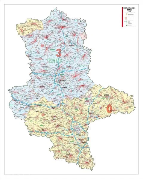 Die PLZ Karten von Sachsen-Anhalt 102x128 cm weißes Umland in 4 Varianten 