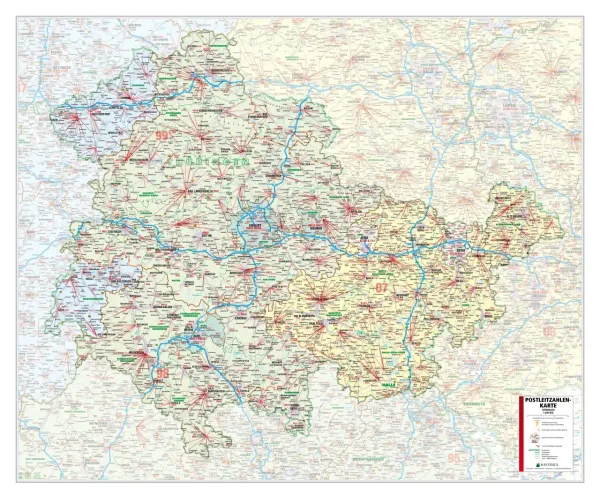 Die PLZ Karten von Thüringen 112x94 cm Insel in 4 Varianten 