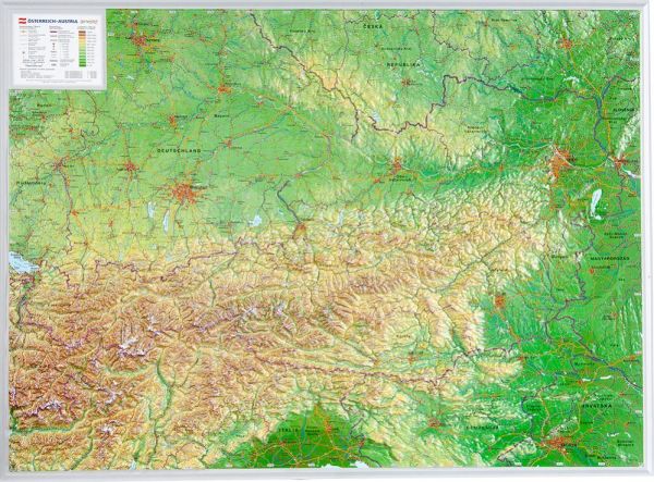 Die Reliefkarte Österreich, physisch im Format 39x29x1,5 cm