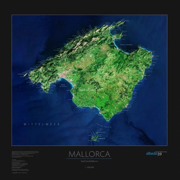 Die Satelliten Karte Mallorca 70x70 cm in 4 Varianten