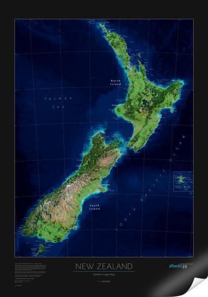 Die Satelliten Karte Neuseeland 70x100 cm in 4 Varianten