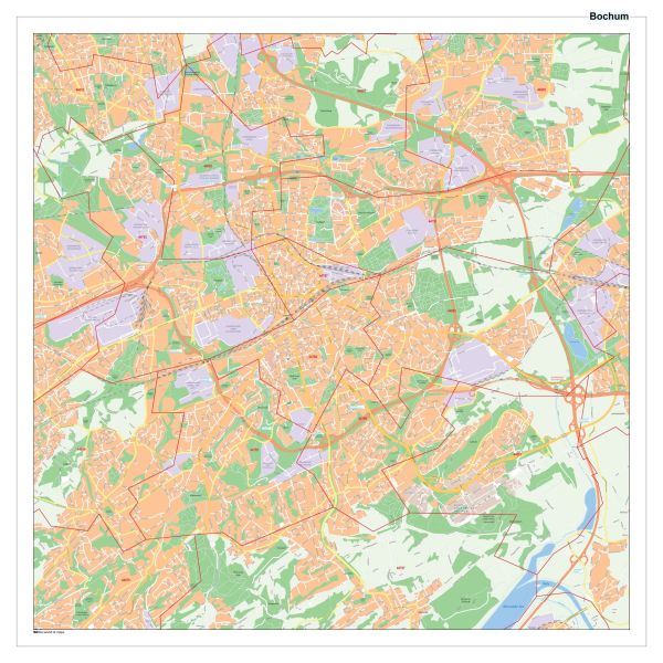 Ein Stadtplan von Bochum in unterschiedlichen Verarbeitungsformen.