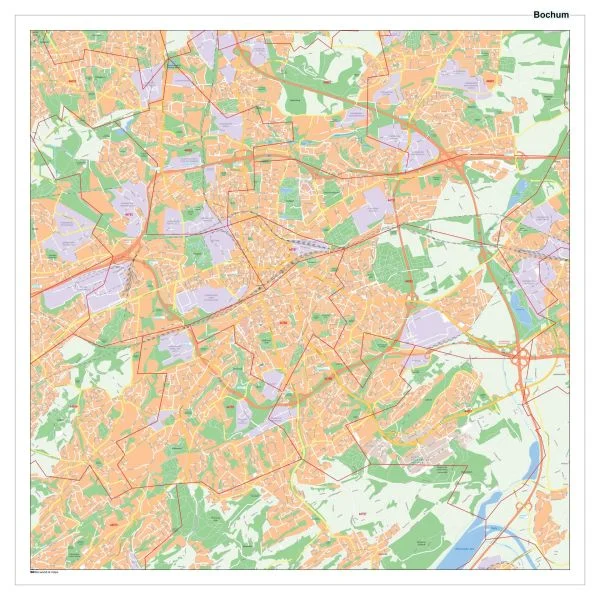 Ein Stadtplan von Bochum in unterschiedlichen Verarbeitungsformen.