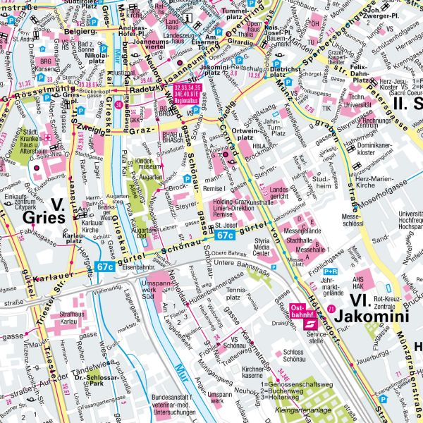 Der Stadtplan Graz Poster Papierkarte Detailansicht