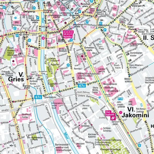 Der Stadtplan Graz Poster Papierkarte Detailansicht