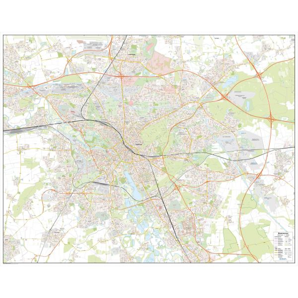 Die niedersächsische Hauptstadt Hannover als Stadtplan.