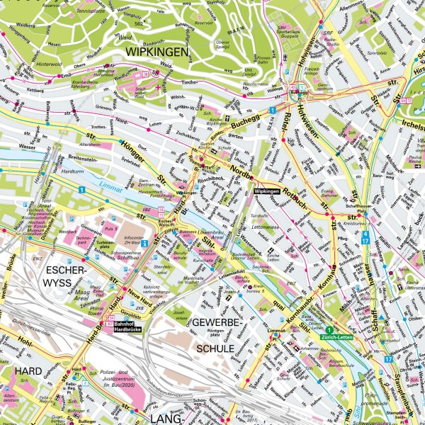 Der Stadtplan Zürich Poster Papierkarte im Detail